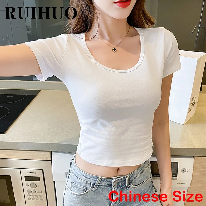 

RUIHUO облегающая футболка Женская Бесплатная доставка 2022 Топ летняя одежда для женщин футболка китайский размер фото новое поступление