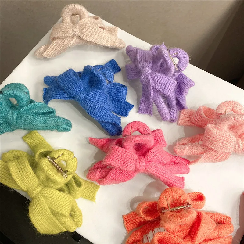 

TwinkLei Candy Colors Sweet Bowknot Knitting Hair Claws for Women Girls Large Hair Clips Fashion Hair Accessories Hairpins