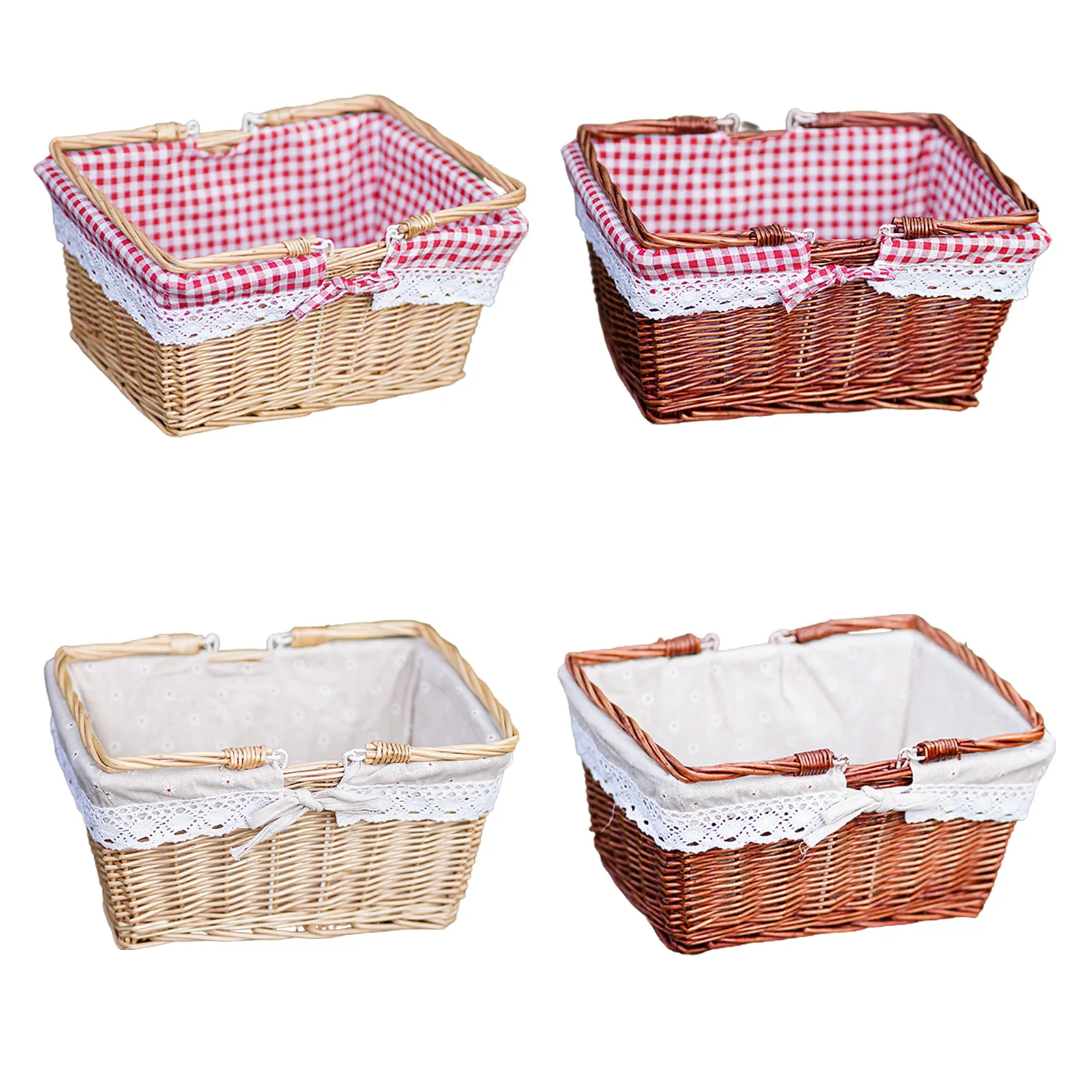 

Picnic Basket Woven Natural Wicker Basket With Handles For Outdoor Travel Camping Food Fruit Candy Container Storage Basket