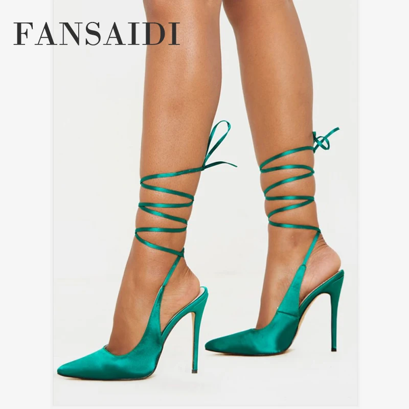 

FANSAIDI 2023 Summer Women Nude Clear Heels Stilettos Heels Ankle Strap Consice Sandals Sexy Party Shoes Big Size 40 41 42 43
