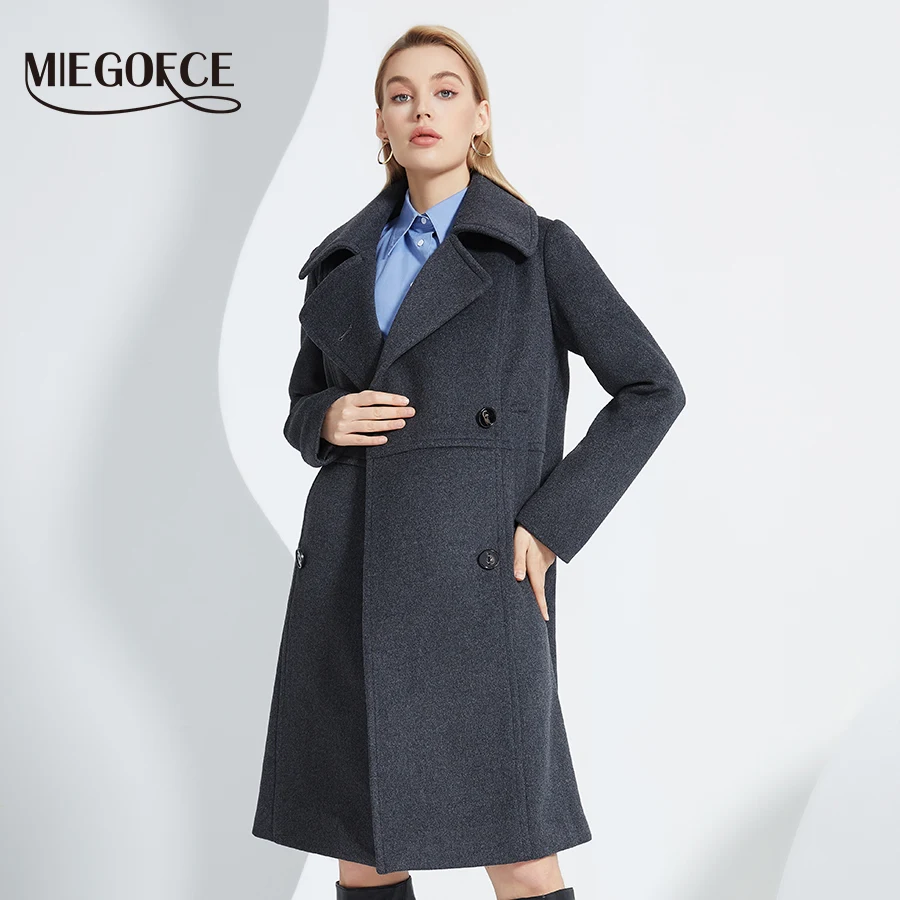

MIEGOFCE 2022 весенне-осеннее Женское шерстяное пальто с лацканами длинное двубортное разноцветная куртка кашемировое Женское пальто MGK042