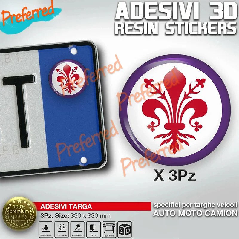 Фото 3x 3D гелевые наклейки-стикеры Bollino Targa Firenze Giglio Calcio Fiorentina Viola Provincia - настраиваемые в любом размере №1