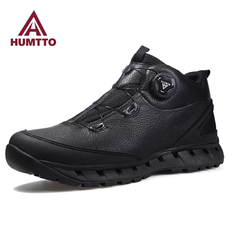HUMTTO Leather Ankle Boots Waterproof Hiking Shoes for Men Sports Luxury Designer Winter Outdoor Climbing Trekking Sneakers Mens