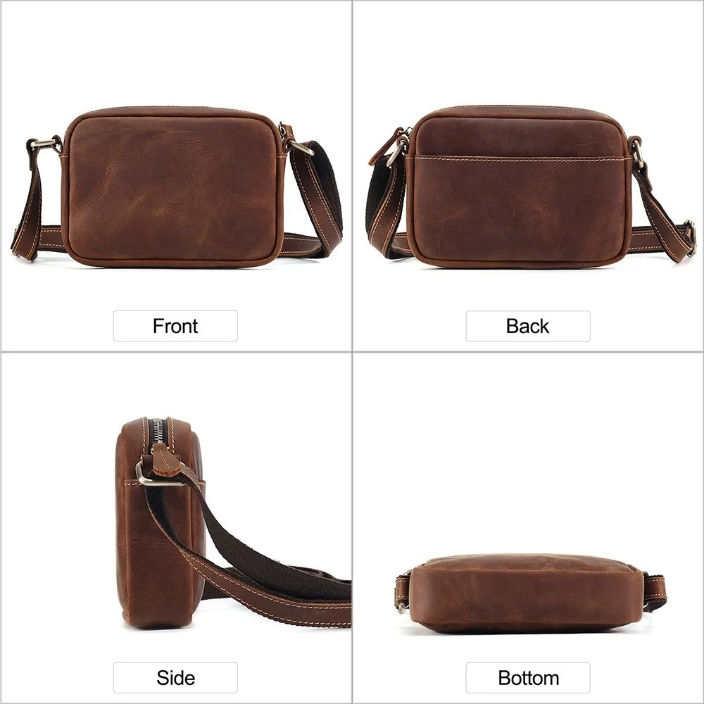 Genuine Leather Mini Messenger Bag Travel Crossbody Bag for Women Men Cell Phone Purse Trave Satchel Shoulder Bags images - 2
