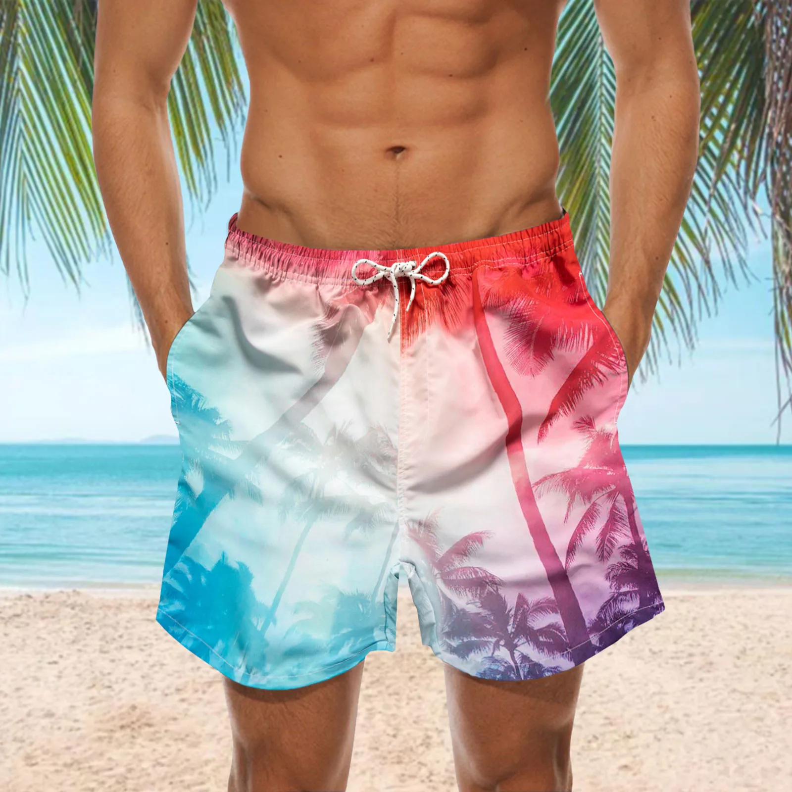 

Men's Bathing Suites Loose Men's Shorts Summer Tether Casual Printed Board Pocket Man Swimsuit Short Board Shorts Long Mens