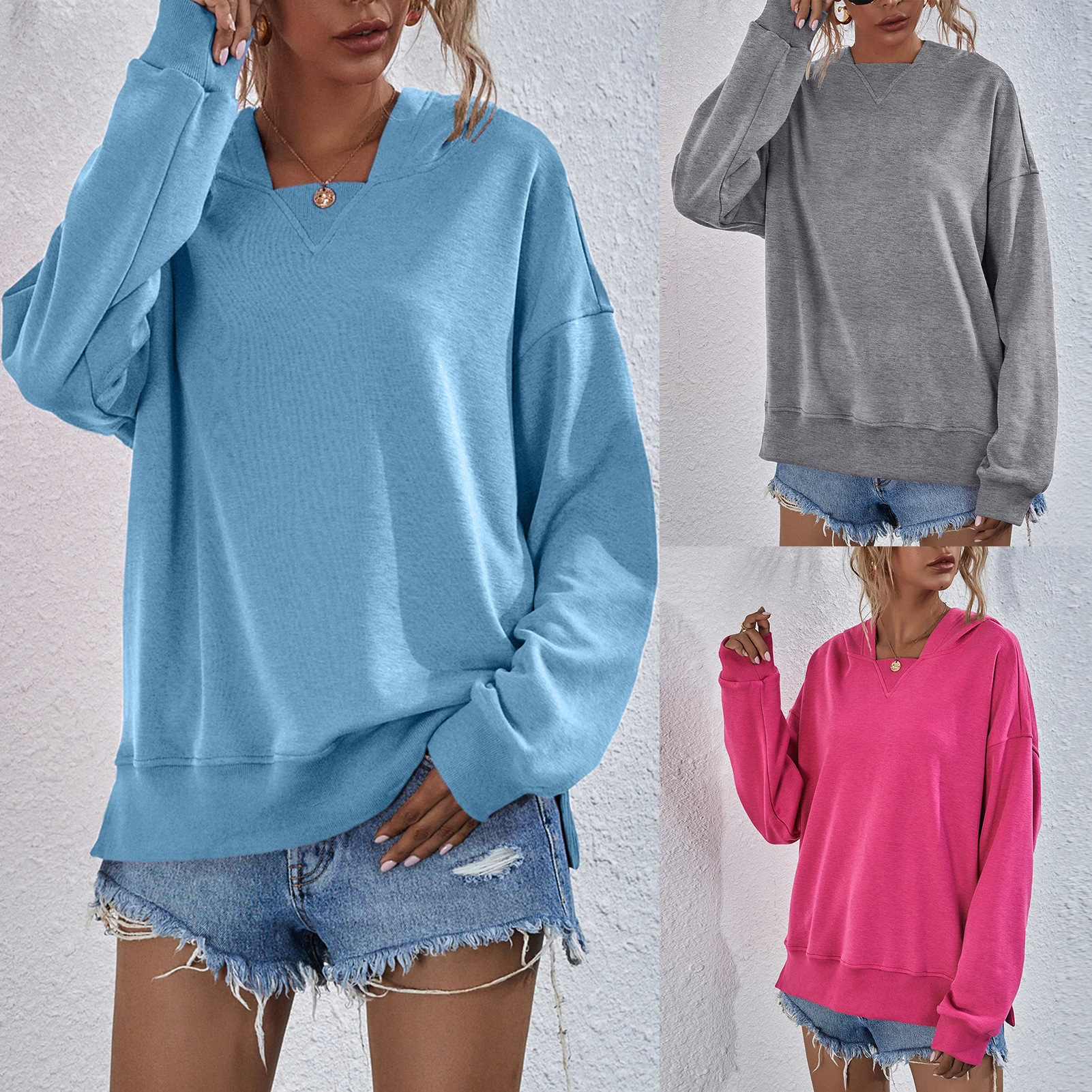 

Ladies Fleece Sweater Casual Long Sleeve Hoodie Loose Fit Casual Sweatshirt Cotton Blended Solid Color Oversized Daily Outfit