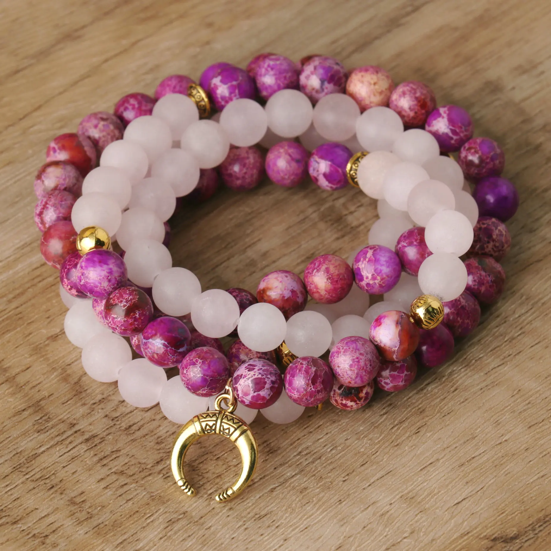 Бусы из натурального камня 5-слойный браслет Императорский фиолетовый камень