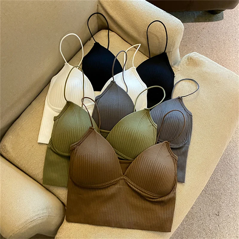 

2022 New Ladies Camisole Slim Fit Sexy Stretch Push Up Bra with Chest Pads Cropped Navel Short Tube Top V-Neck Tops Hot Sale