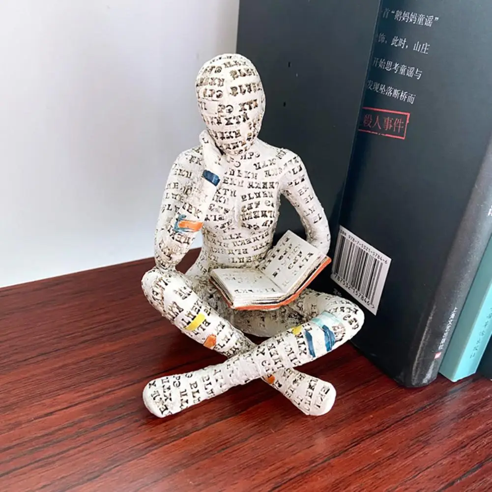 Nordic Modern Reading Woman with Letter Pattern Thinking Women Sculpture Reading Woman Figurine Pulp Bookshelf Decor