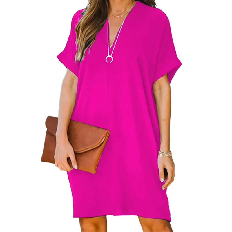 

Uoozee Women Fashion Trendy Butterfly Hollow Short Sleeve V-Neck Mini Dresses 2023 New Summer Short Sleeve Loose Casual Dress