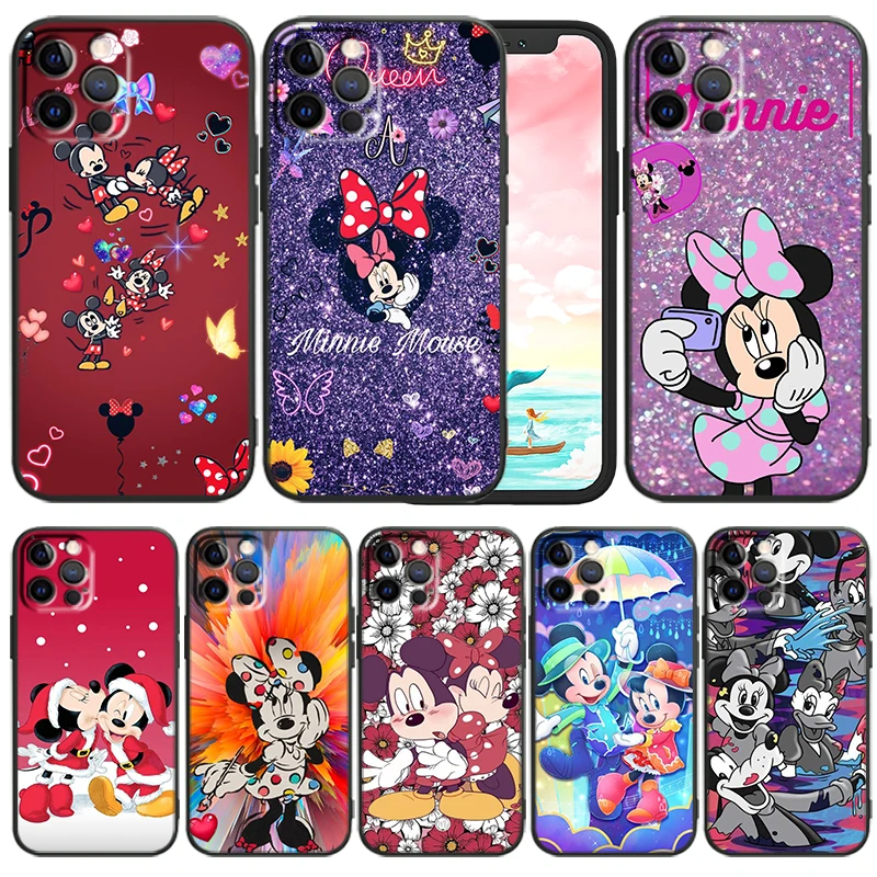 

Anime Disney Mickey Minnie Phone Case For iPhone 14 13 12 Mini 11 XS Pro Max X XR 8 7 6 Plus 5 SE 2020 Black Funda TPU Cover