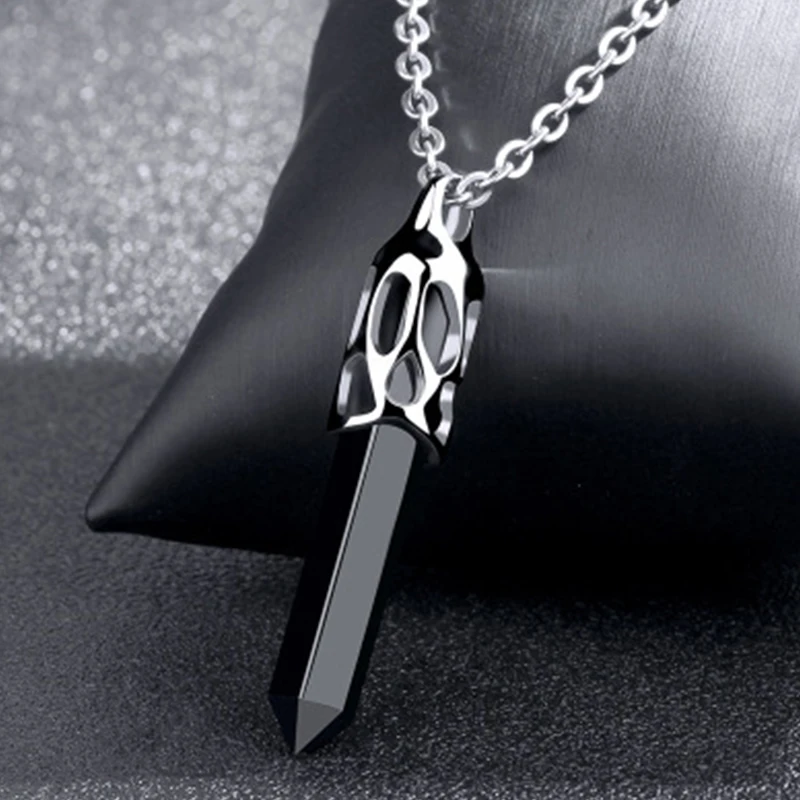 

Necklace Mens Black Sandstone Delicate Crystal Pendants Jewelry Stainless Steel Charm Necklace Gifts for Male Accessories