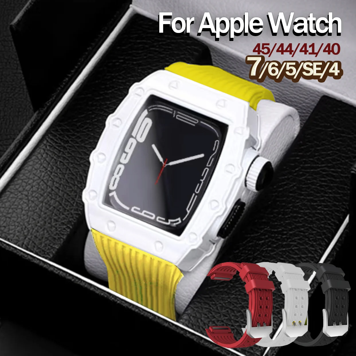 

Роскошный металлический чехол для Apple Watch 7 45 мм 41 мм для IWatch серии 6 5 SE 4 44 мм 40 мм Резиновый комплект для модификации из нержавеющей стали
