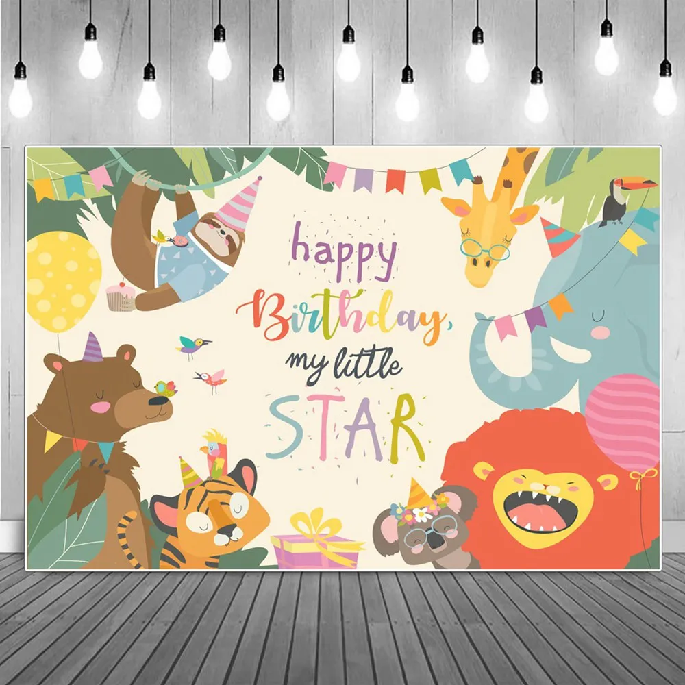 

Baby Birthday Photography Backdrops Animals Decoration Jungle Tropical Wild Lion Little Star Home Party Studio Photo Backgrounds