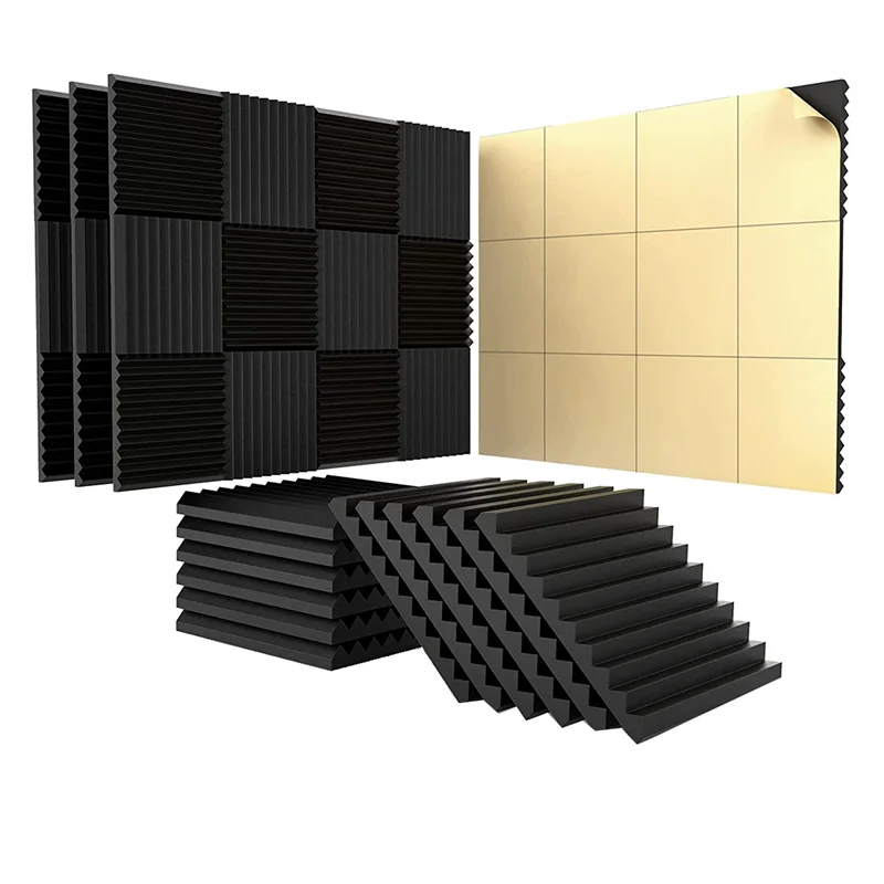 

Комплект из 24 самоклеящихся акустических панелей, 1x12x12 дюймов, звукостойкие пенопластовые панели, для домашней студии, черного цвета