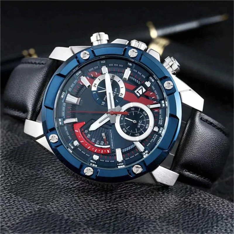 559 Men's sports quartz watch full function All hands can be operated Leather belt waterproof EFR oak series