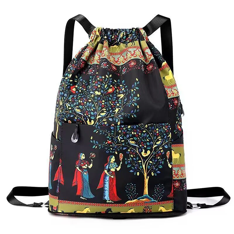 

Women Drawstring Backpack, Tree/Elephant/Rabbit Print Cinch Bag Outdoor Sackpack