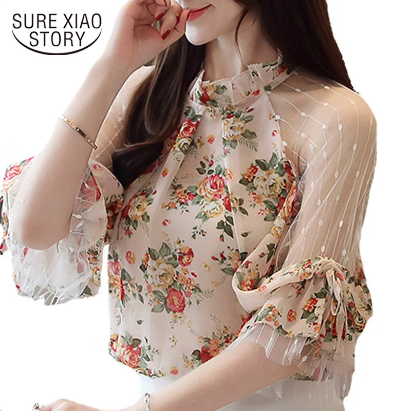 

blusas mujer de moda 2023 women blouses camisas mujer floral print lace chiffon blouse women womens tops and blouses 4068 50