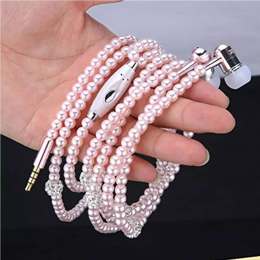 

Jewelry Earphone Pearl Necklace In-ear Headphone Fashion Shiny Headset