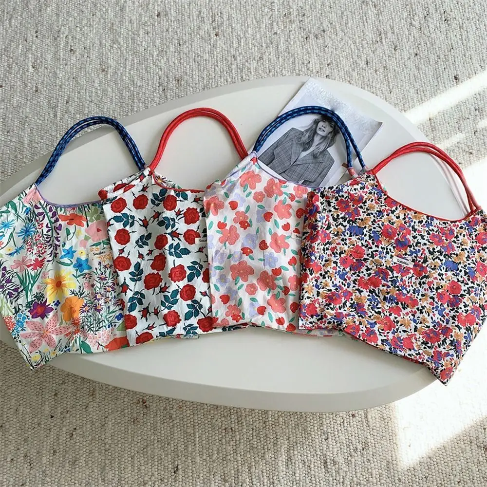 Korean Floral Large Shoulder Bag Ins Underarm Bag Summer Flower Tote Bag Women Handbag Large Capacity Gifts Shopping Storage Bag