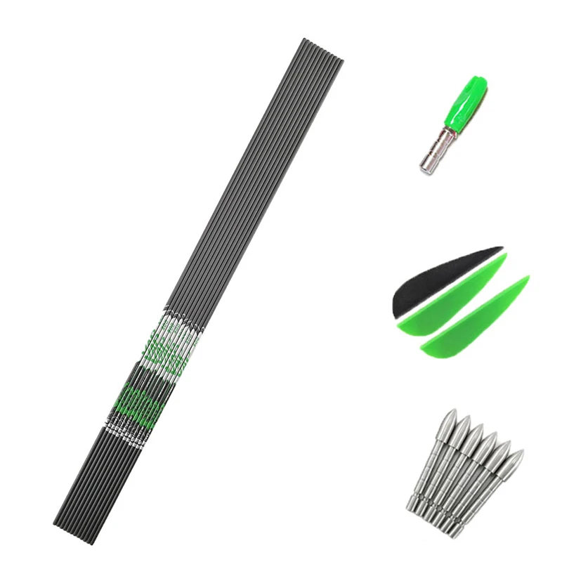 12set Archery ID4.2mm Carbon Arrow Shaft Spine 400-1100 Vanes Points Pin Nock for Recurve Compound Bow Hunting Targets