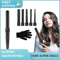 5 in 1 hair curling iron wand set hair curler barrels instant heating up curling wand with lcd temperature adjustment curler