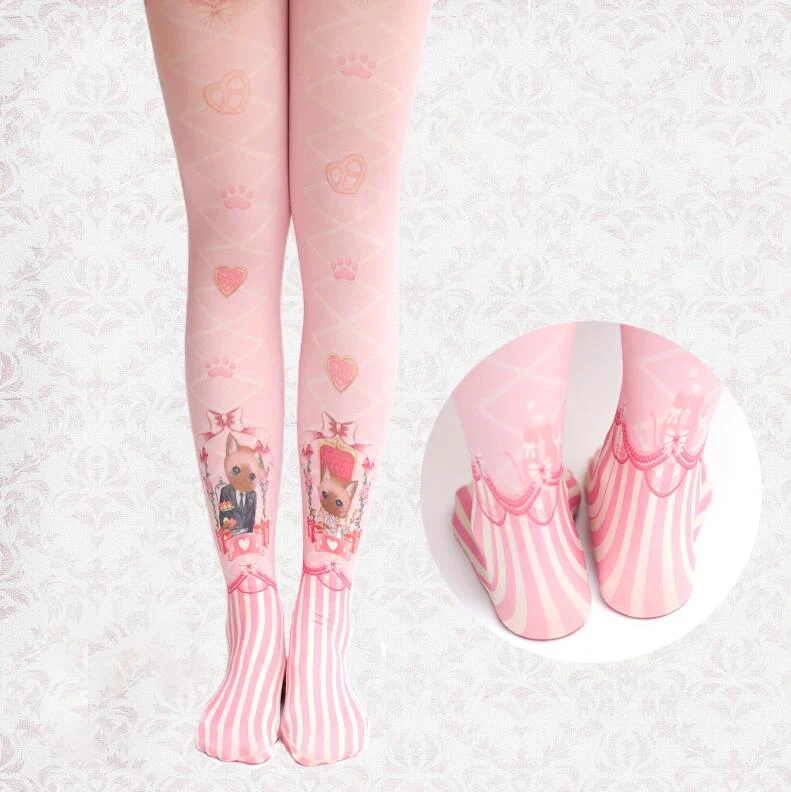 

Original Design Duke Cat's Afternoon Tea Women's Lolita Tights Pantyhose Pink Cute Girl