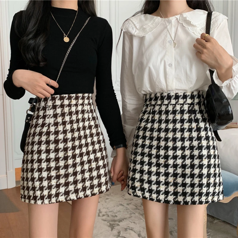 

2022 Autumn Winter New Women Houndstooth Skirt Fashion Design High Waist Slim Sexy Hip Skirt Slim Straight Retro Miniskirt