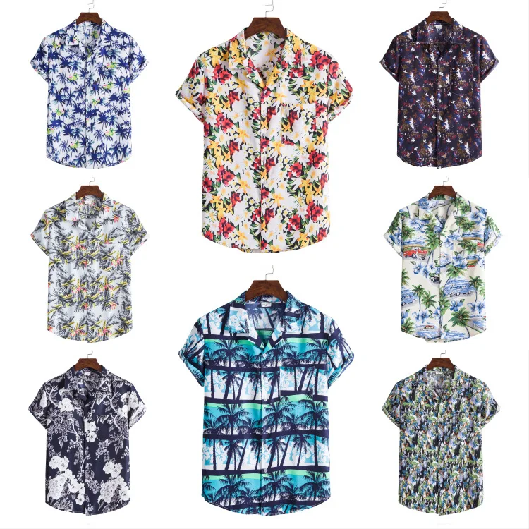 2022 Men Clothing Hawaiian Shirt Men's Beachwear Cuban Collar Short Sleeve Flower Shirts for Men Mencamisa Masculina