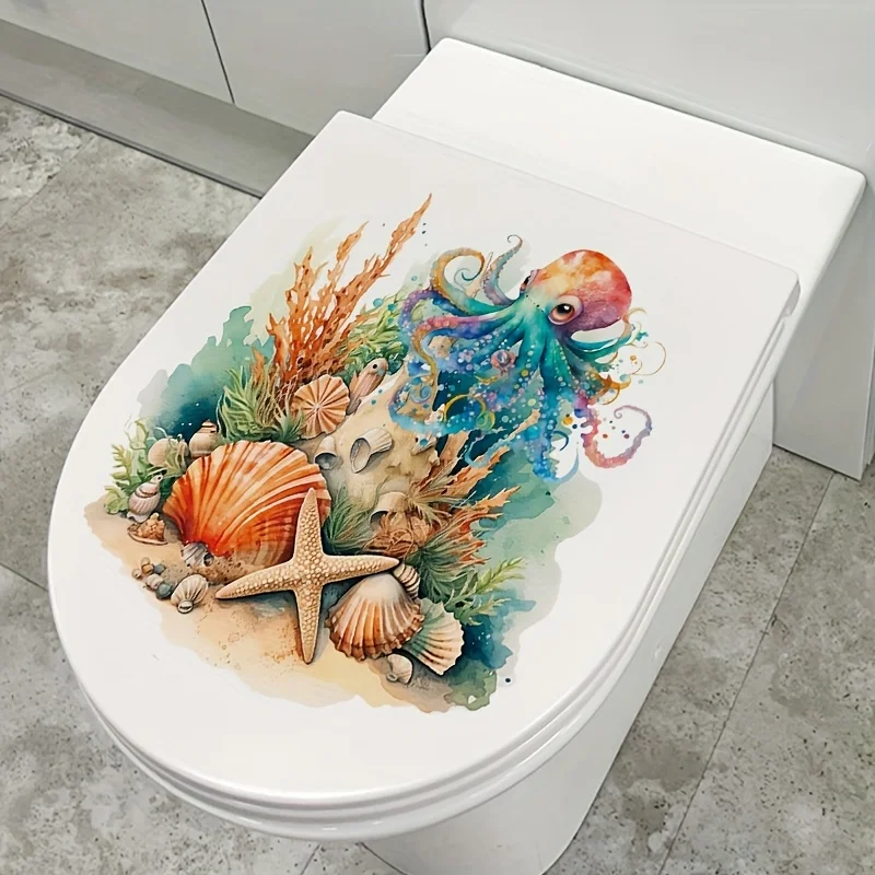 Наклейка на крышку унитаза в форме осьминога для глубоководной воды наклейка