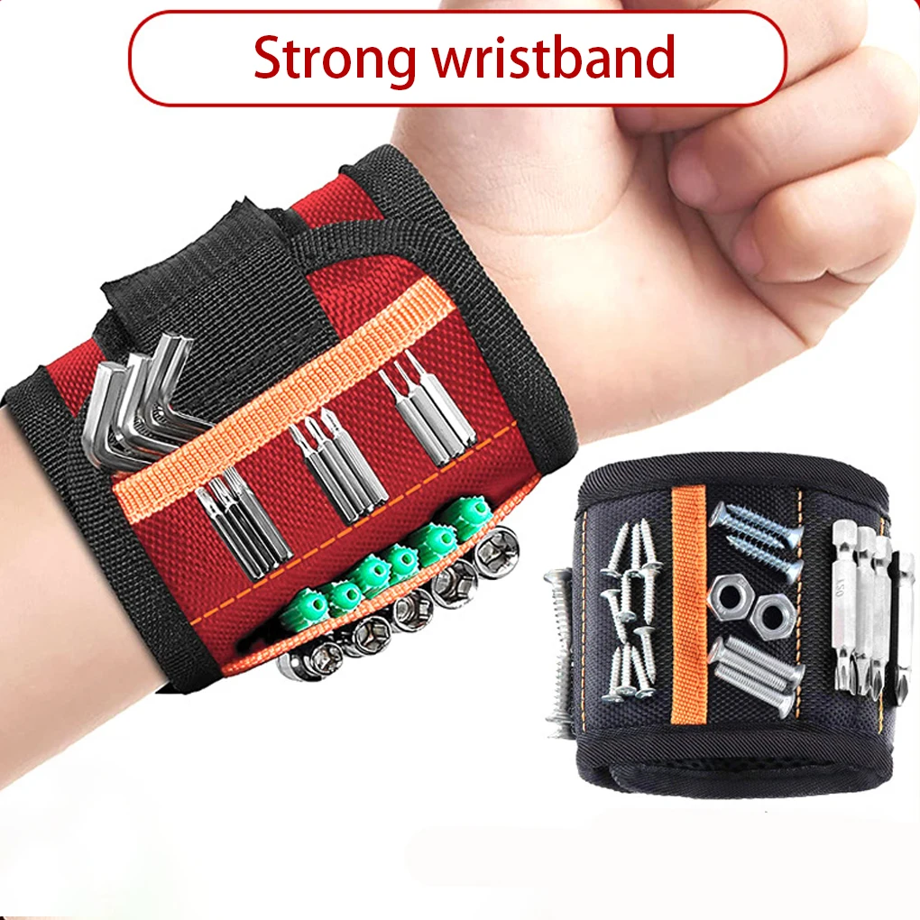 

Magnetic Wristband Tool Bag Carpentry Electrician Wrist Belt Support Repair Tools Organizer Holding Drill Bits Black