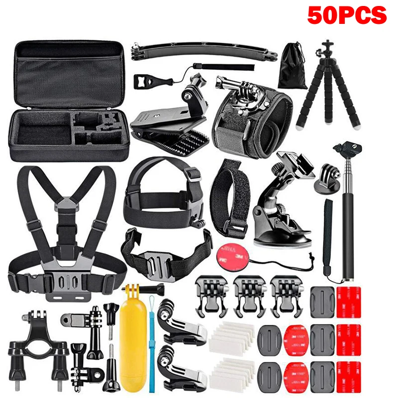 

Аксессуары для экстремальных спортивных камер GoPro 50 в 1, базовая стандартная Экшн-камера, комплект спортивных аксессуаров для Yi SARGO DJI, 50 шт.
