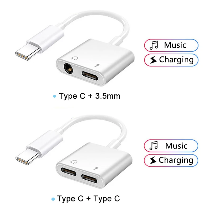 

2 In 1 Type C To 3.5mm Jack Audio And Charging Adapter Cable For Samsung S20 S21 Ultra Note 20 Plus Data Reader Converter Cable