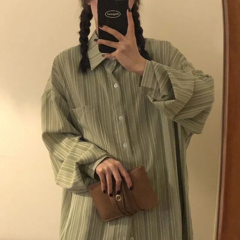 Полосатые рубашки HOUZHOU в стиле Харадзюку женская блузка винтажная рубашка