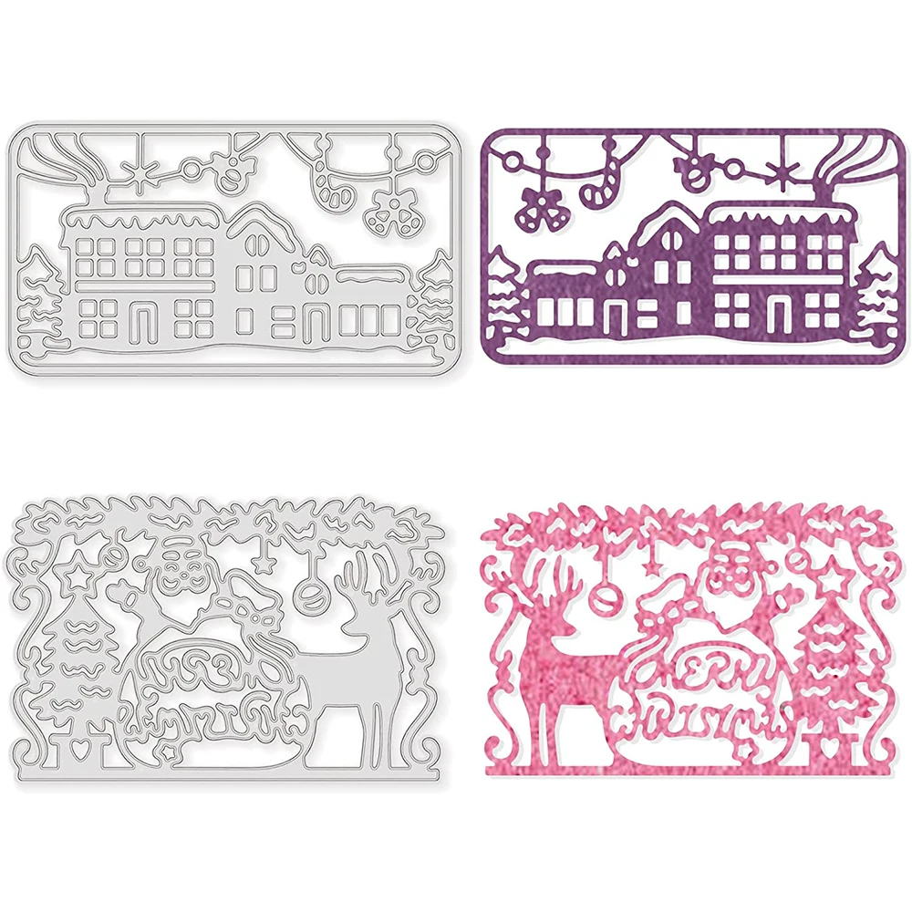 

2pcs Christmas Themed Frame Cutting Dies Tree Deer Santa Claus Die Cuts for DIY Scrapbooking Cards Making Album Envelope Decor