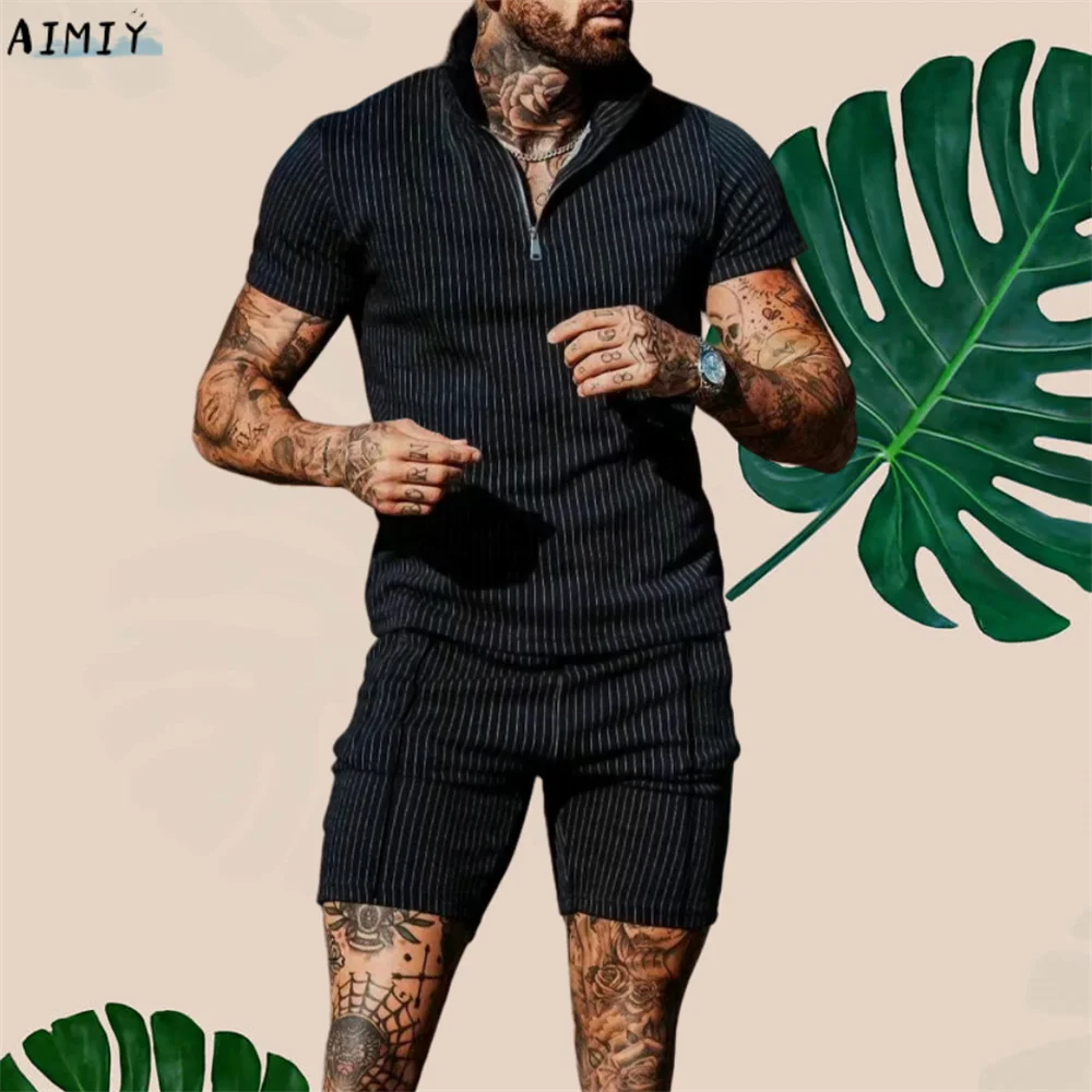 Men's Tracksuit Casual Summer Short Sleeve Polo Shirt and shorts Suit two-Piece Set Male Clothing Streetwear Clothes for Men