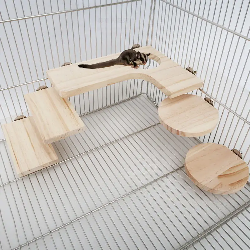 

5pcs/set Wooden Hamster Springboard Toys Squirral Platform Guinea Pig Toys Cage Accessories