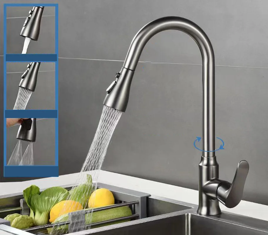 

Выдвижной кухонный штатив, полностью медная раковина, брызгозащищенный вращающийся телескопический кран