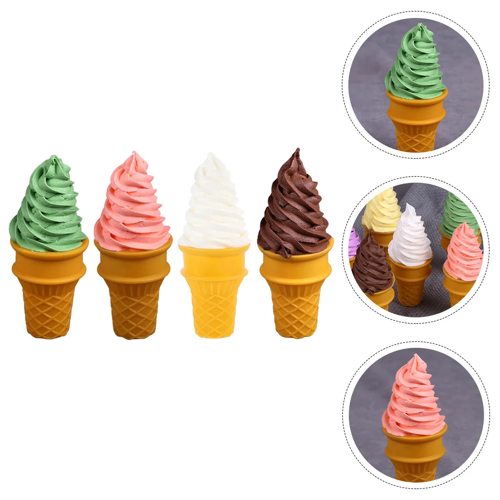 

4 Pcs Cupcake Decorating Kids Play Kitchen Toy Simulated Ice Cream Model Summer Food Fake Accessories Simulation