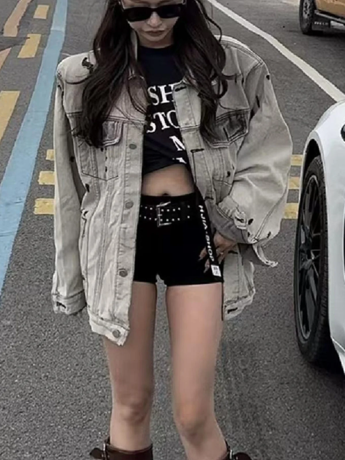 K-sle рваная джинсовая верхняя одежда весна 2023 новая женская модная потертая с