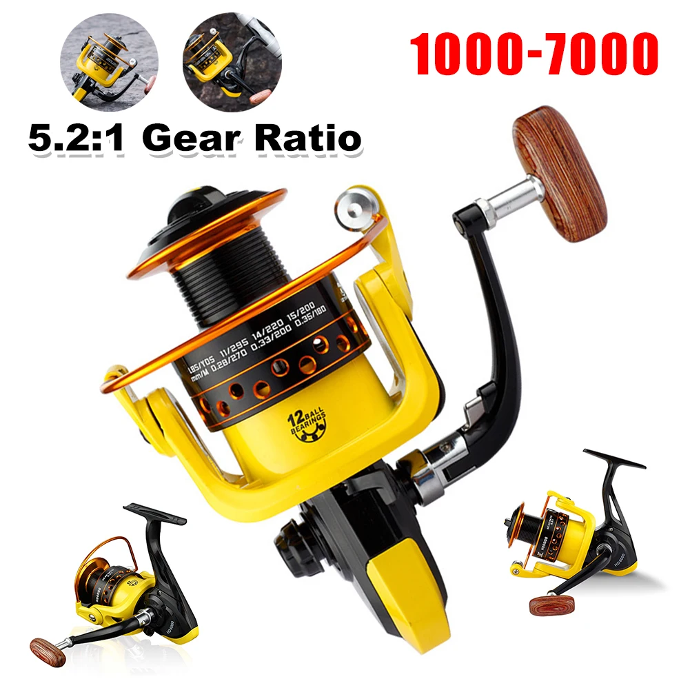 

Spinning Reel HD1000-7000 Series Fishing Reel 5.2:1 Ratio Smooth Spinning Metal Spool for Saltwater Fishing Tackle Fishing Coil