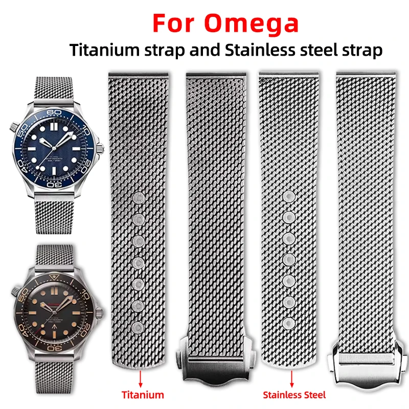 Фото Легкий ремешок для часов из титановой сетки 20 мм для Omega Seamaster 300/No Time To Die 007, сменный ремешок из нержавеющей стали для мужчин №1