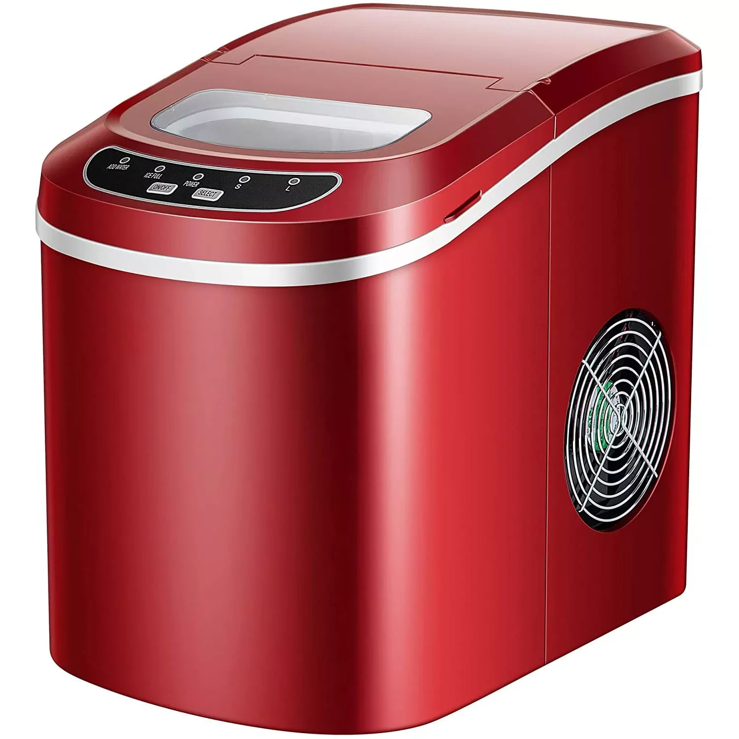 

Electric Portable Compact Countertop Automatic Ice Cube Maker Machine with Hand Scoop and Self Cleaning Function 15KG/day Red
