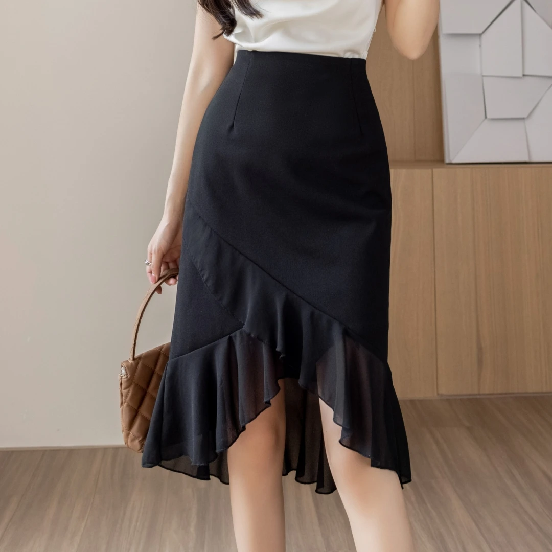 

New Fashion High Waist Asymmetric Skirt Women Clothes Ladies Casual Sexy Split Fishtail Skirts Female Girls Kawaii Black Skirt