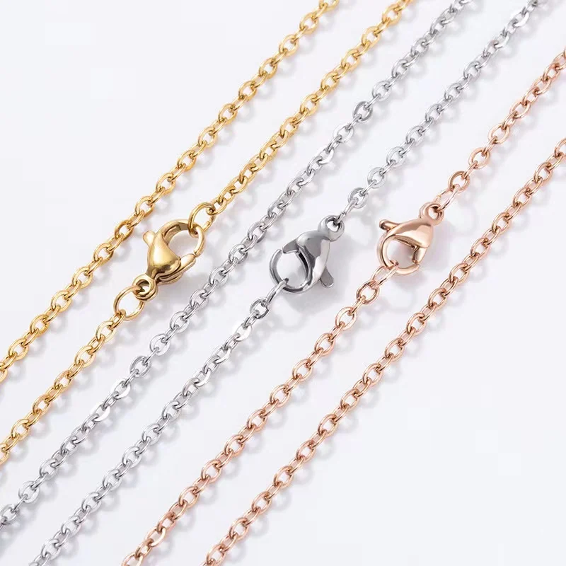 

5pcs/lot 1mm 1.5mm 2mm Thickness Stainless Steel Chain Necklace DIY Basic Necklace For Jewelry Making 40cm 45cm 50cm
