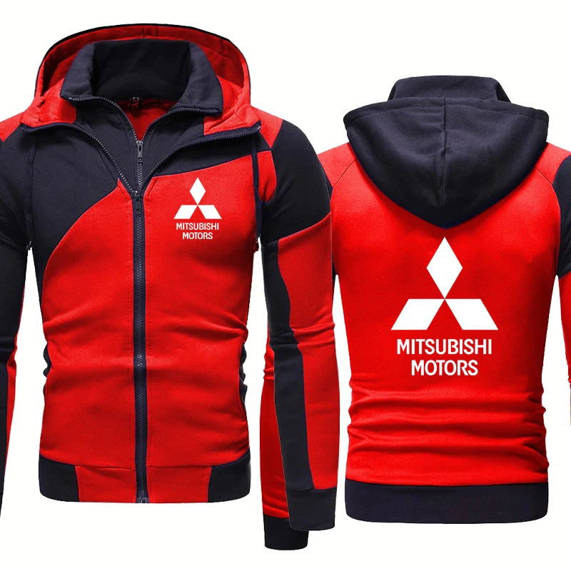 

Spring Autumn Men's jackets Mitsubishi Car Logo Printing Casual Keep warm Cotton Fake two High Quality Men's Zip Jacket