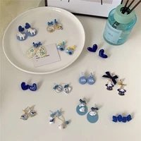 mini earrings 925 silver needle korean female student earrings blue rabbit butterfly animal alloy earrings jewelry accessories