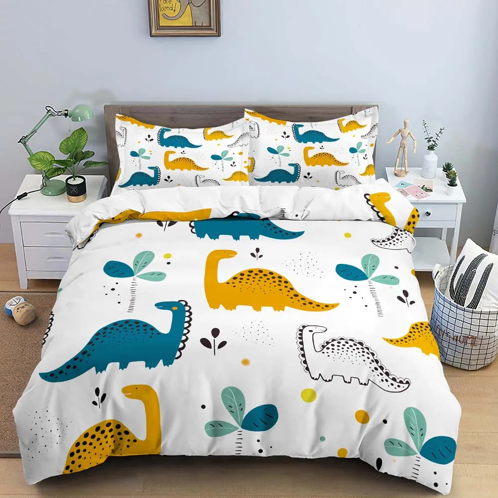 

Комплект постельного белья с принтом динозавров, пододеяльник, пододеяльник для двуспальной кровати, размер 210x21, 0/220x240 см, декор детской ком...