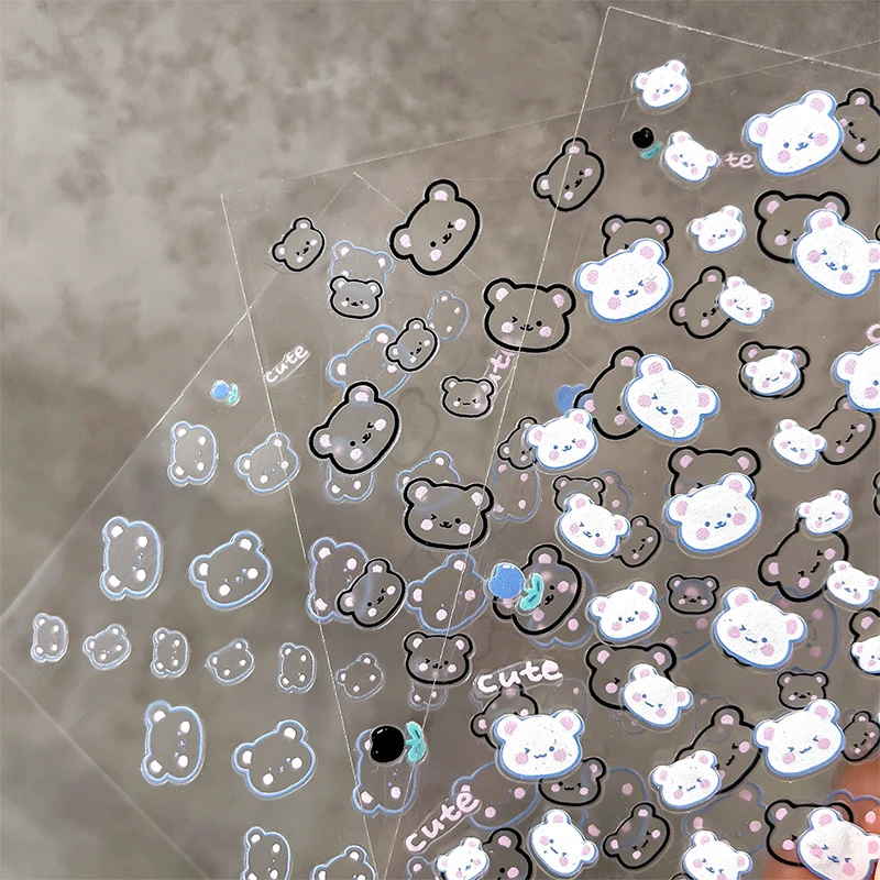 5D милый мультяшный медведь кошка с тиснением наклейки для ногтей аксессуары