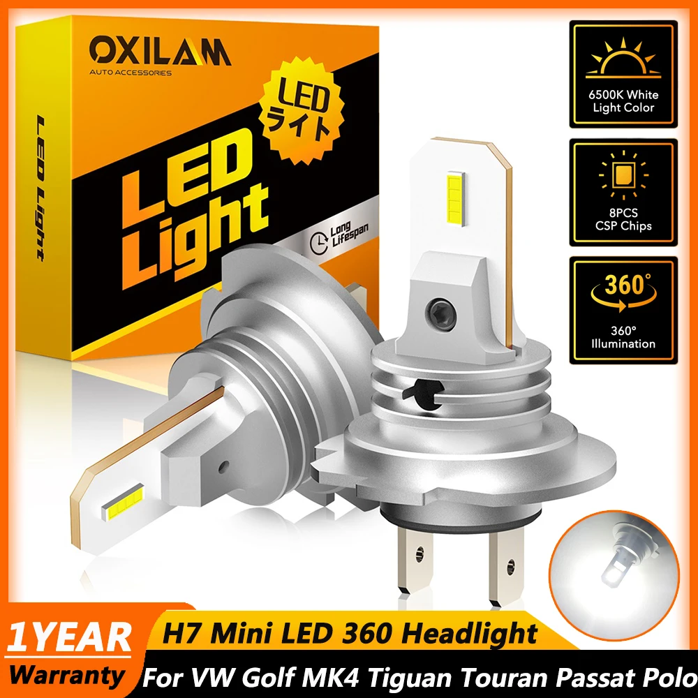 OXILAM 2 шт. светодиодные мини H7 LED 360 CSP фары для Volkswagen Golf 6 7 MK4 Tiguan Touran Passat B6 Polo Crafter 6500K